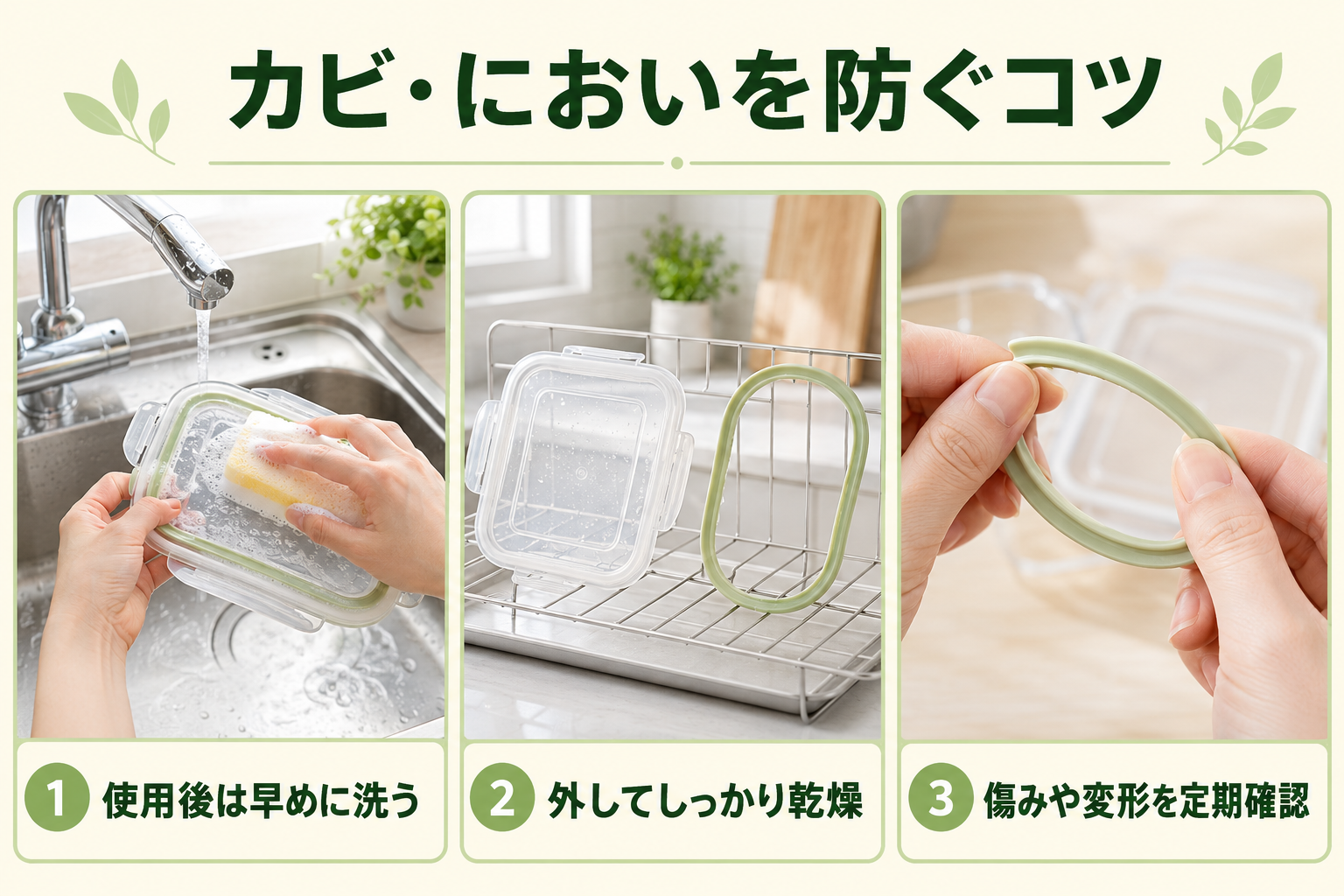 保存容器のパッキンのカビとにおいを防ぐ3つのコツ