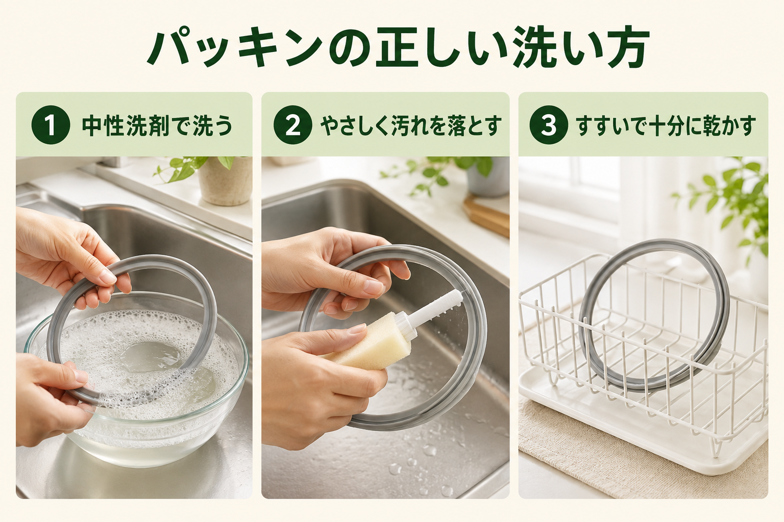 保存容器のパッキンを正しく洗って乾燥させる手順
