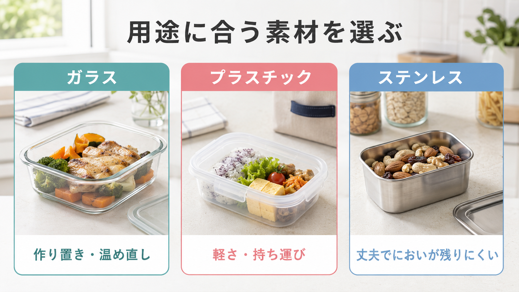 ガラス・プラスチック・ステンレス保存容器の素材別の選び方