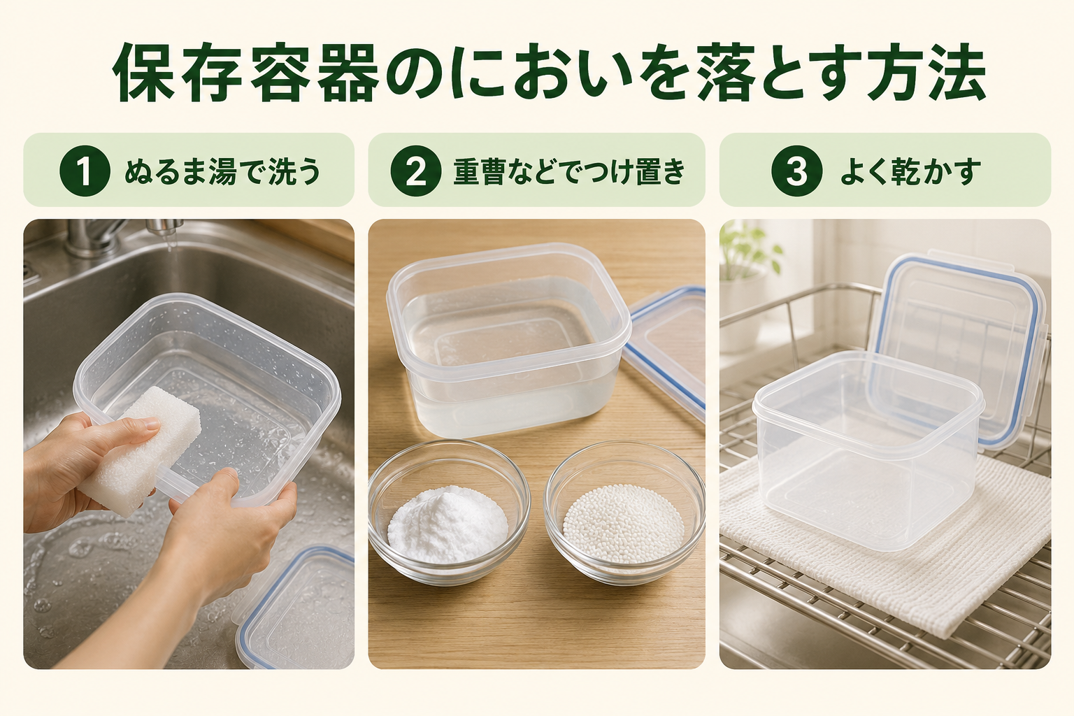 保存容器のにおいを落とす3つの手順