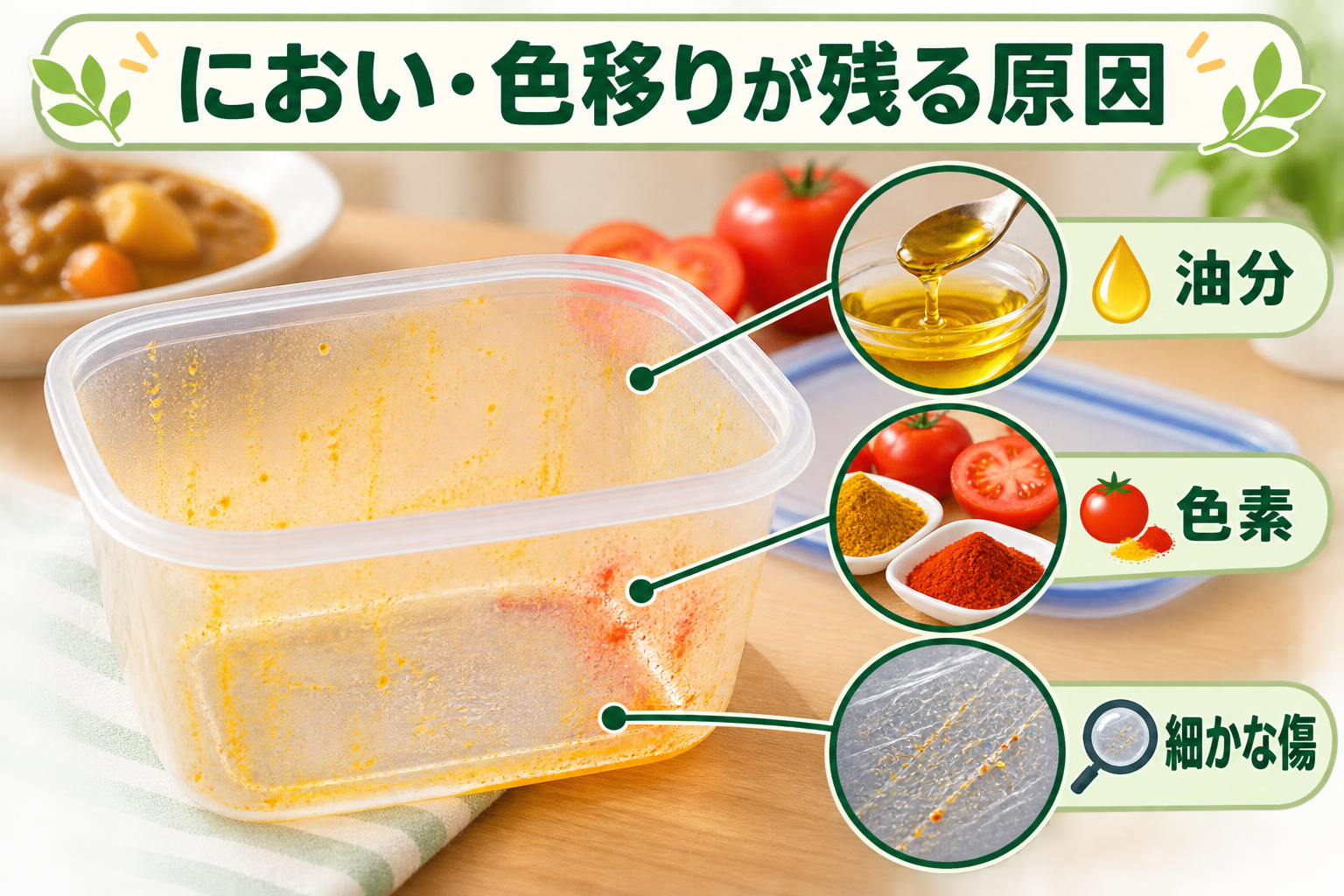 保存容器ににおいと色移りが残る主な原因