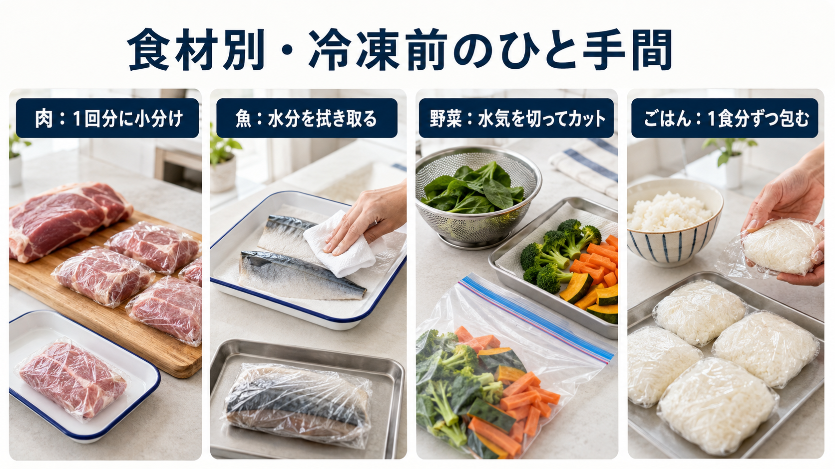肉・魚・野菜・ごはんを冷凍する前の下処理と小分け方法