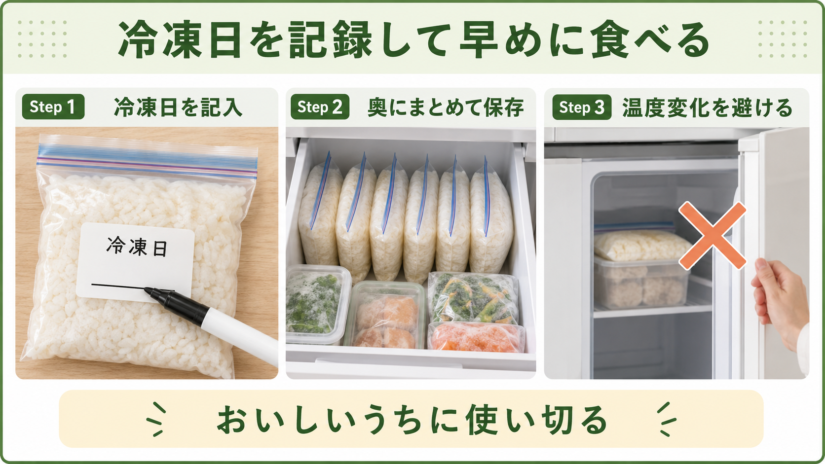 冷凍ご飯の冷凍日を記録して保存する方法