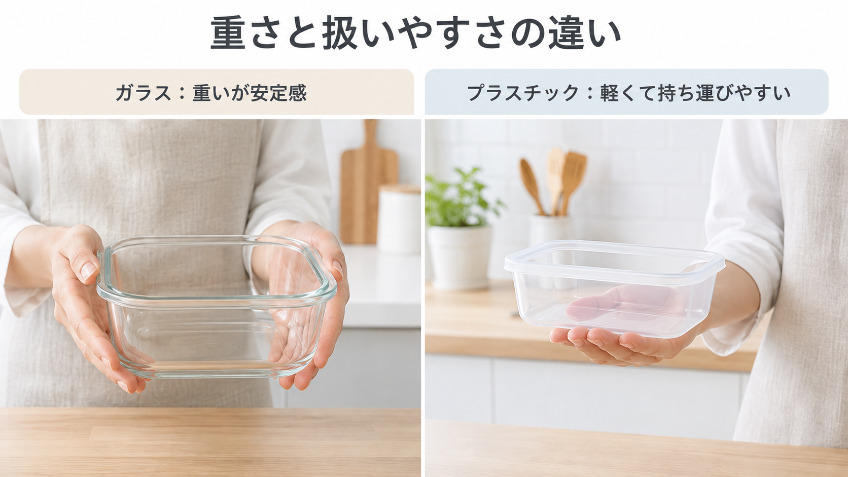 ガラス製とプラスチック製保存容器の重さと扱いやすさの違い