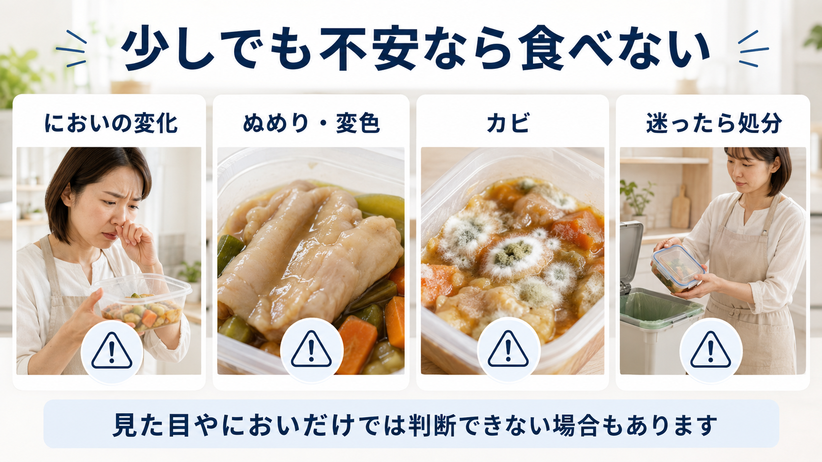 作り置き料理のにおいやぬめりやカビなどの変化を確認