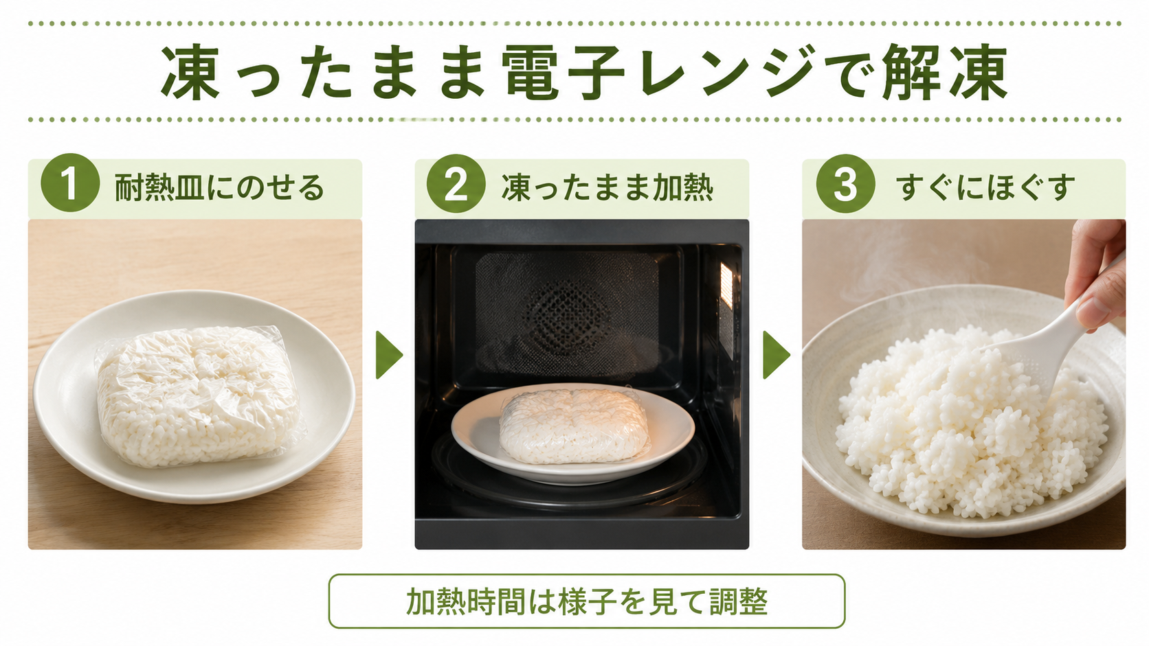 冷凍ご飯を電子レンジでおいしく解凍する手順