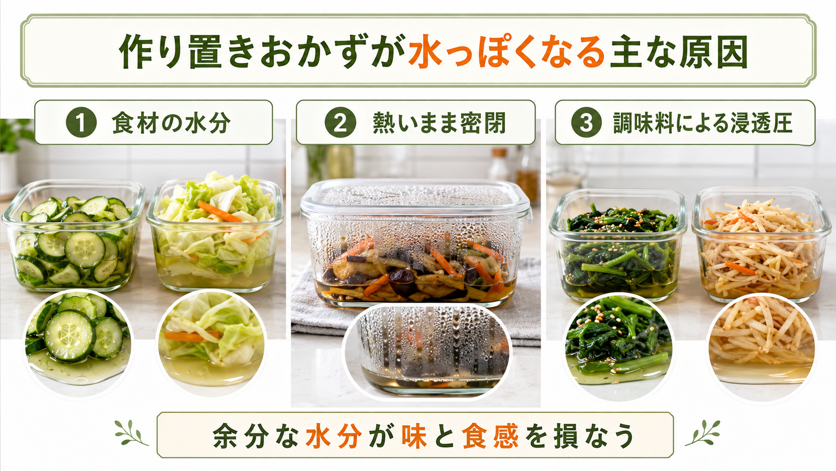 作り置きおかずが水っぽくなる主な原因