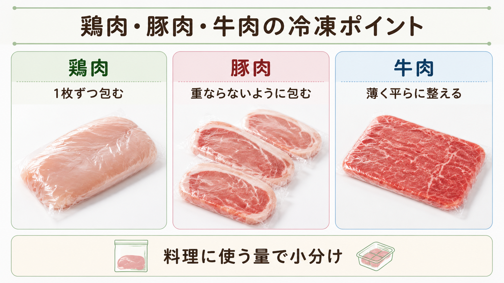 鶏肉・豚肉・牛肉を冷凍保存するときのポイント