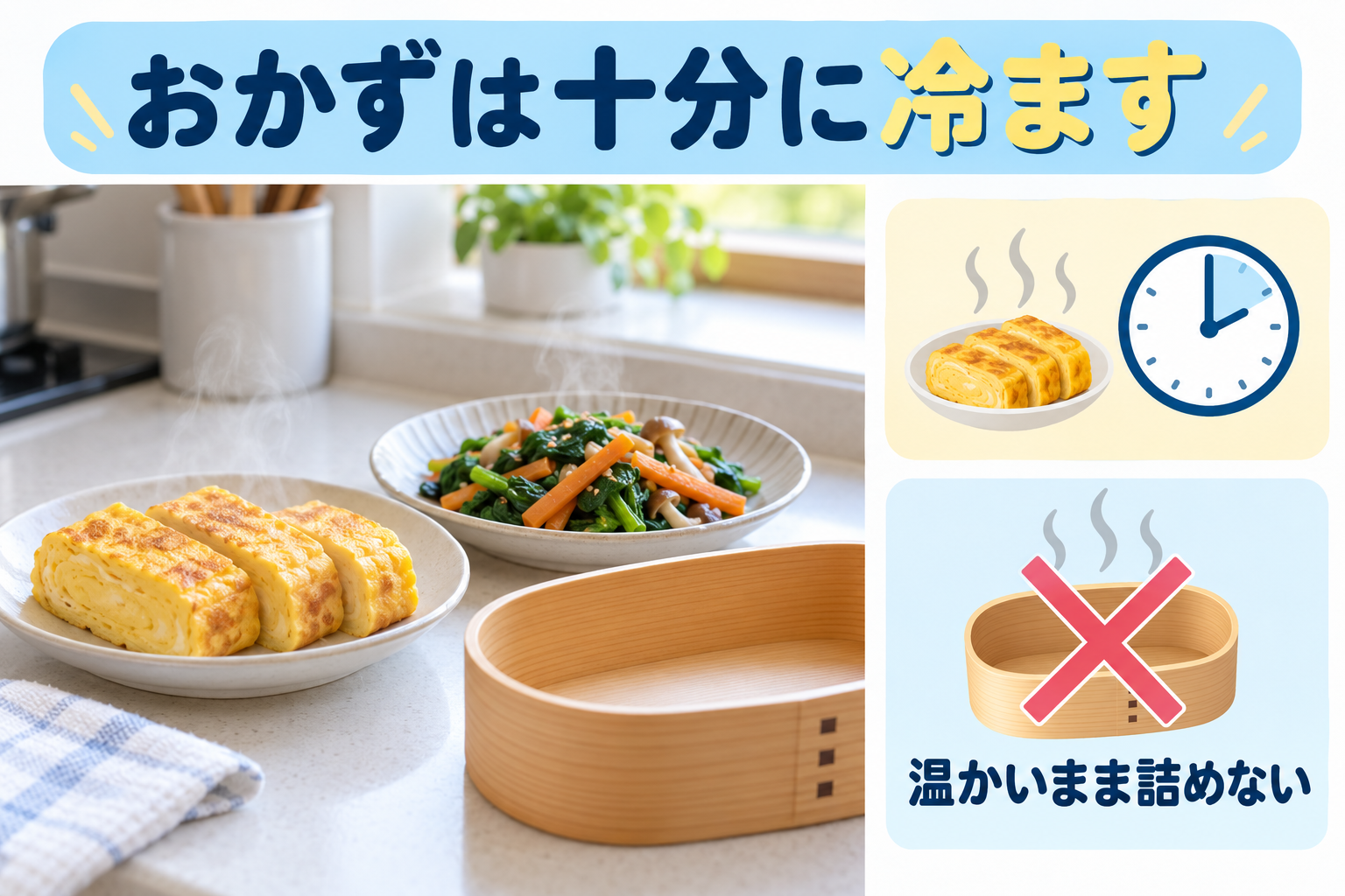 お弁当のおかずを十分に冷ましてから詰める方法