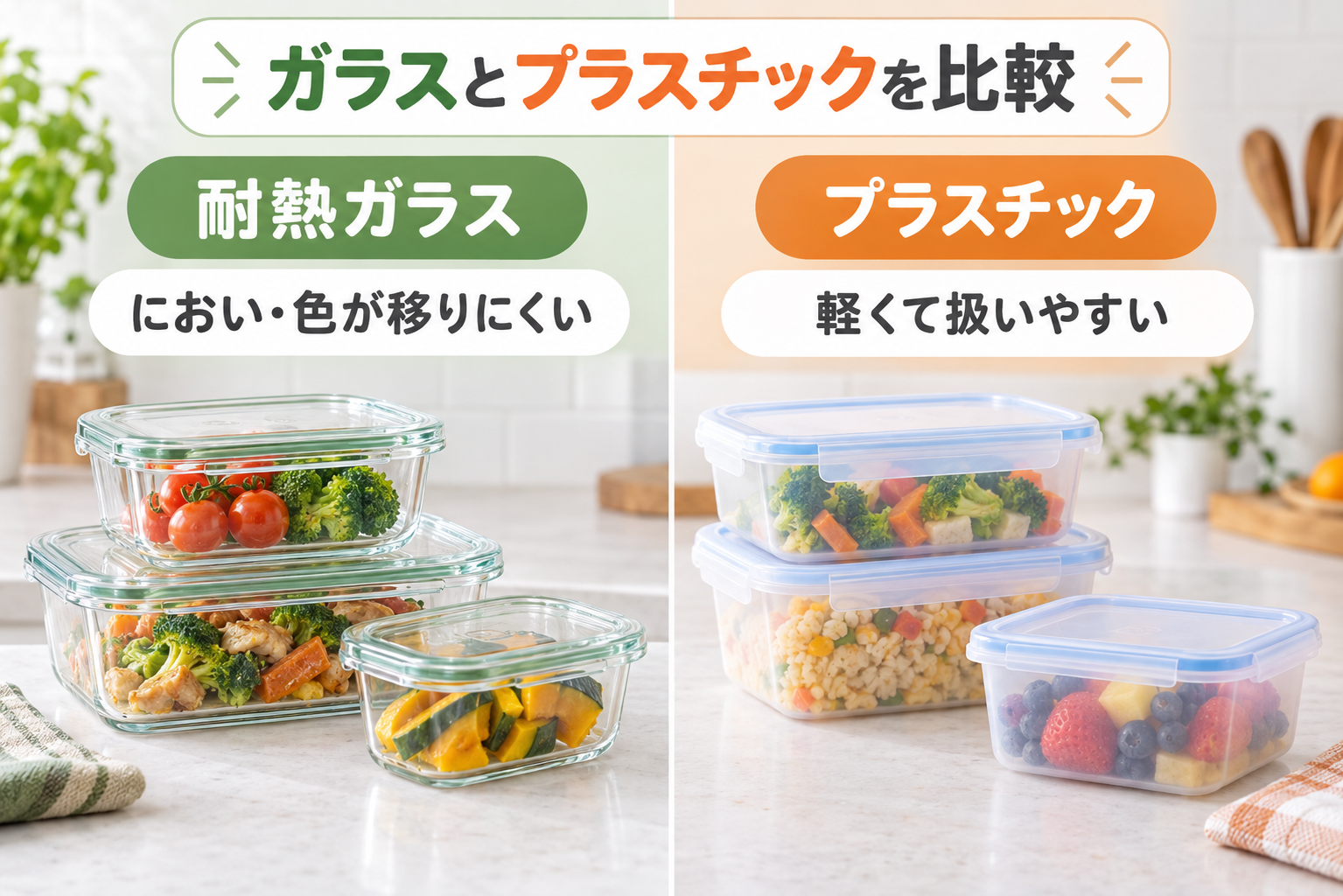 冷凍保存に使う耐熱ガラス容器とプラスチック容器の特徴比較