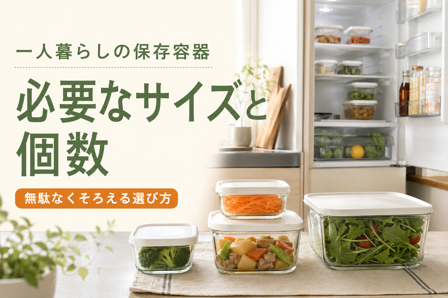 一人暮らしに必要な保存容器のサイズと個数を紹介するメイン画像