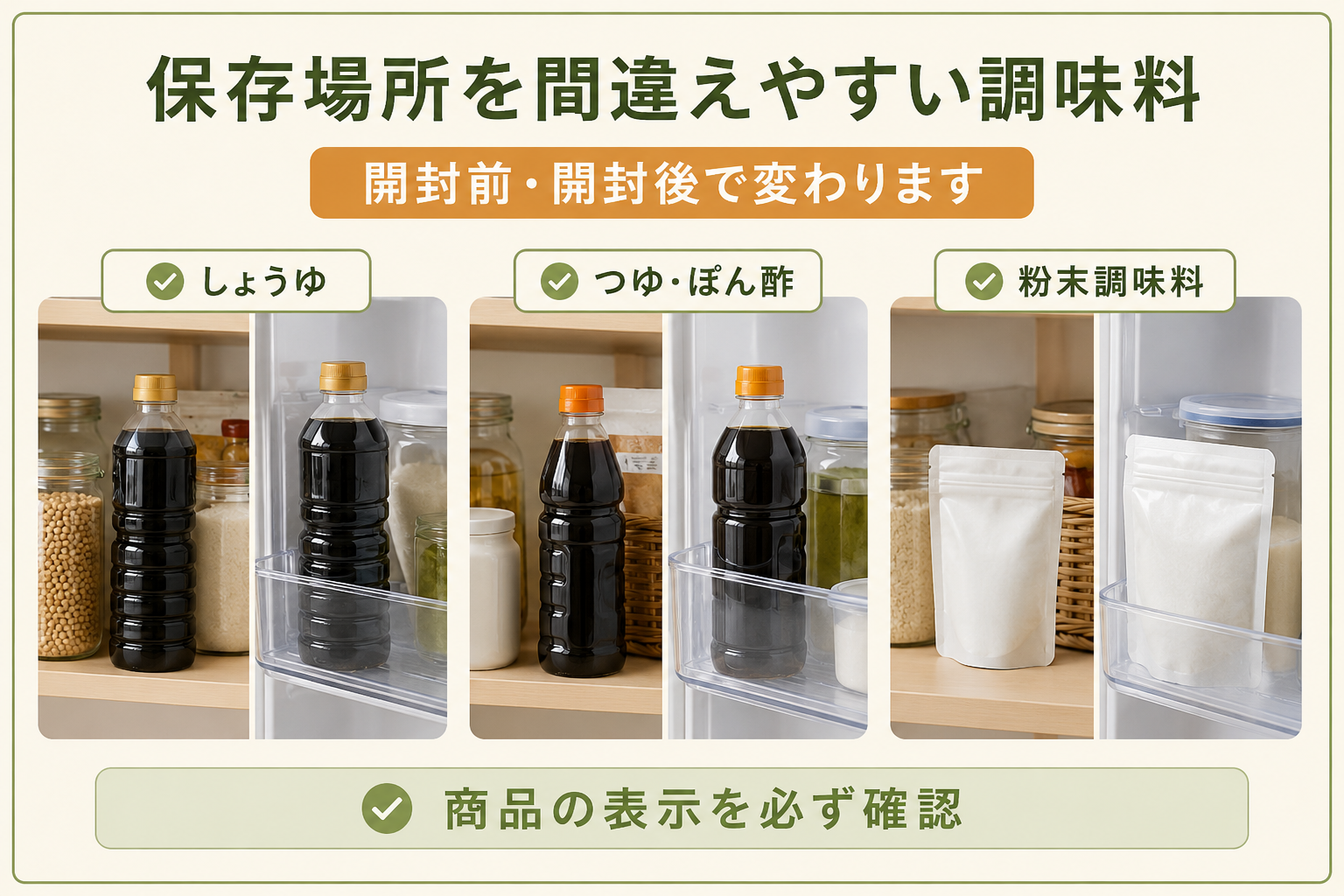 しょうゆ・つゆ・ぽん酢・粉末調味料の保存場所