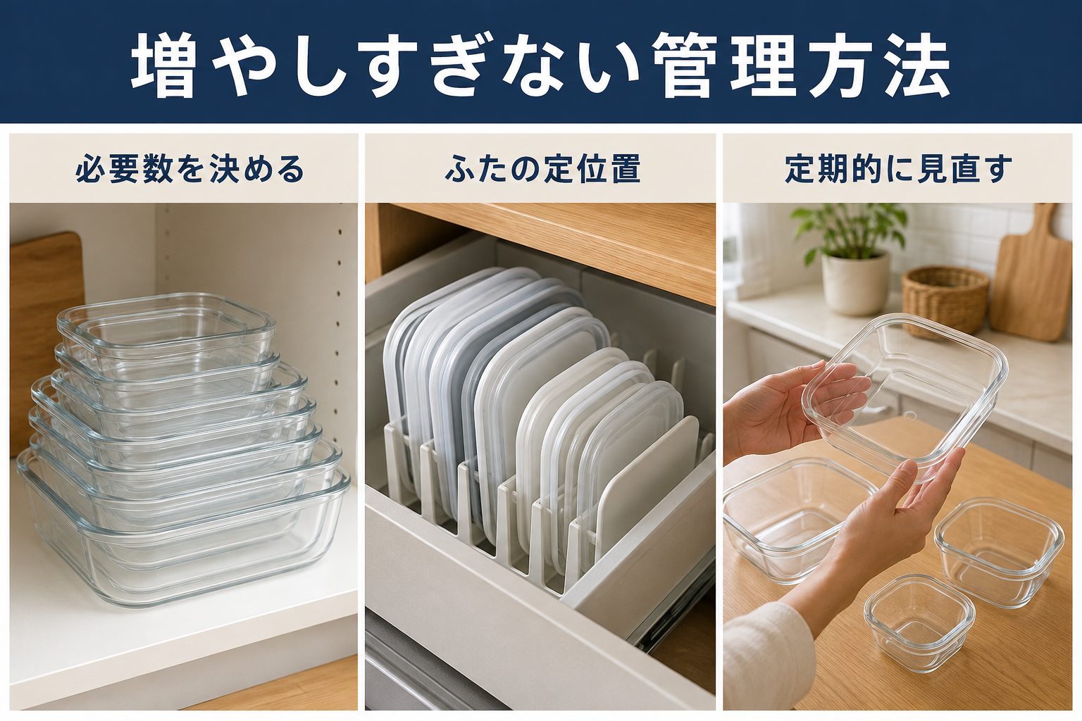 保存容器の必要数を決めてふたと本体を整理する方法の画像