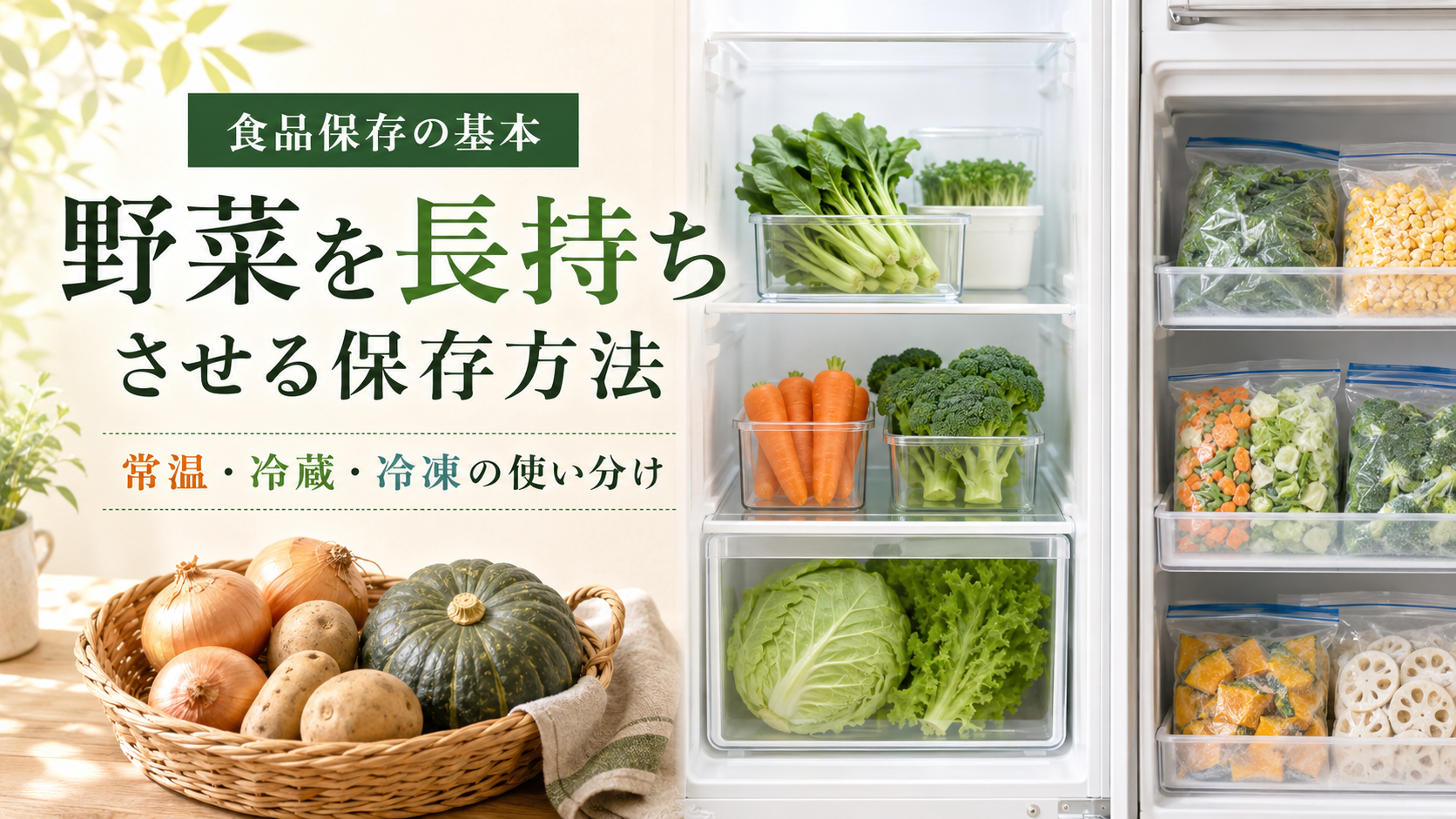 野菜を長持ちさせる常温・冷蔵・冷凍保存の使い分け